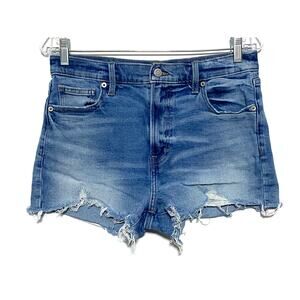 Lucky Brand Mom High Rise Short Cut Off Raw Hem Distressed Womens 6 / 28 Stretch